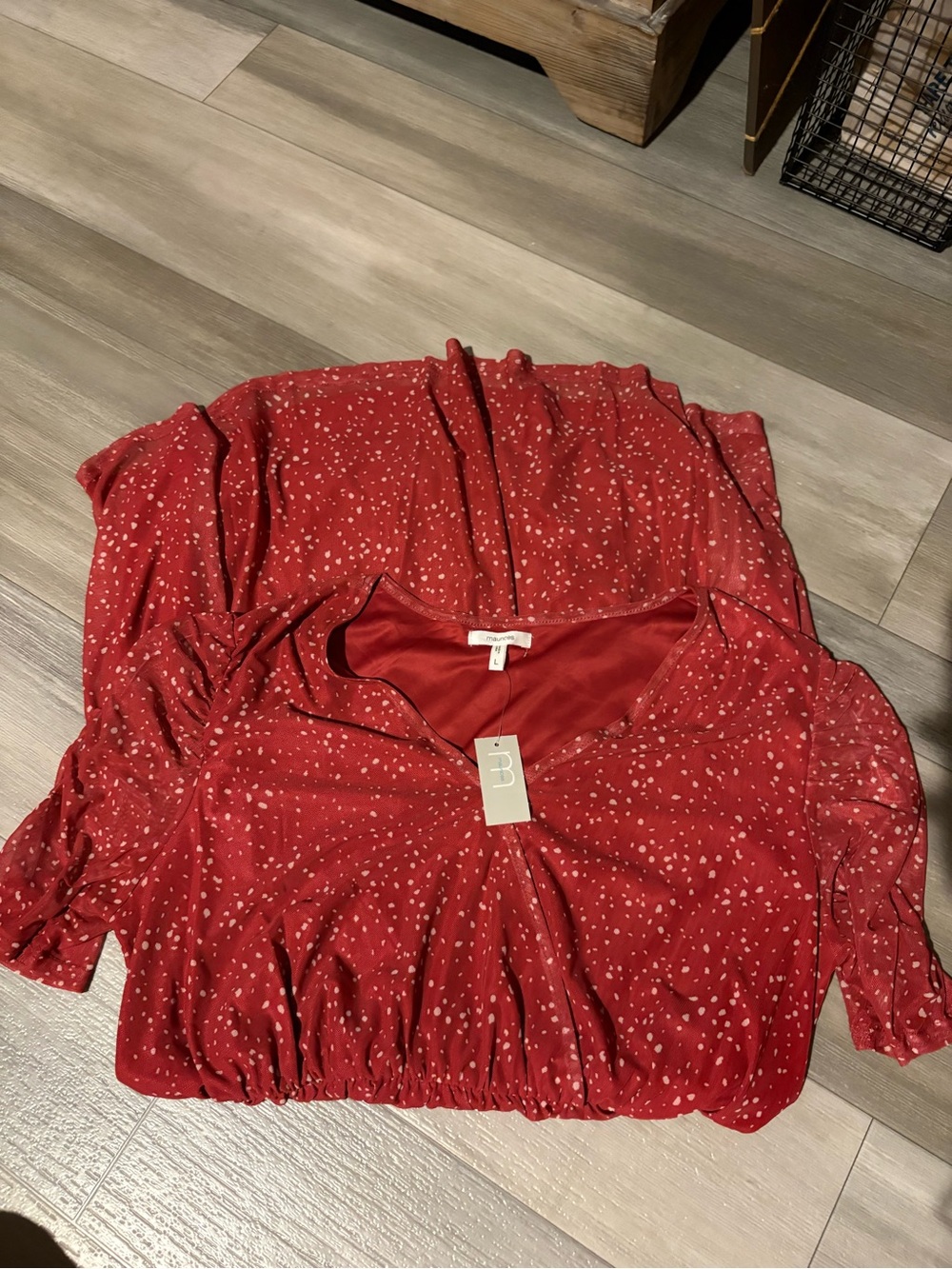 Maurices Red Short Sleeve Printed Blouse